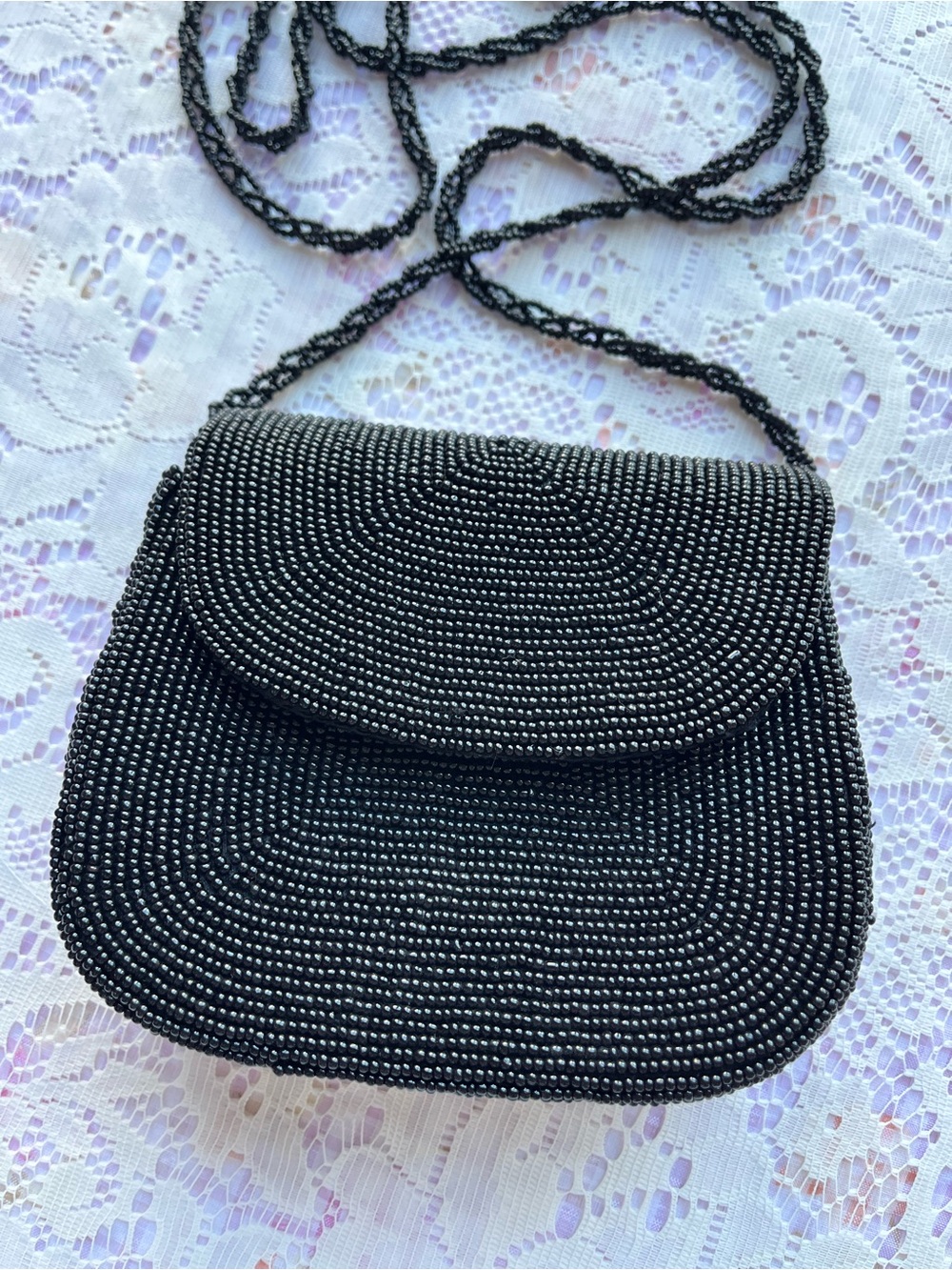 La Regale Black Beaded Evening Clutch with Gold Snap